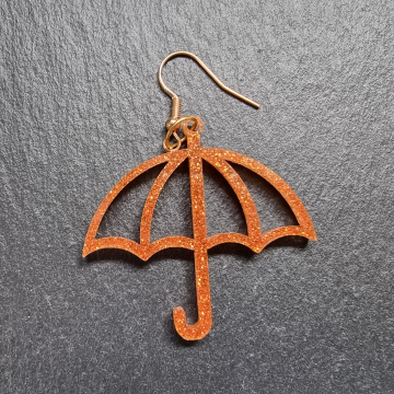 Glitter Orange Umbrella Earrings